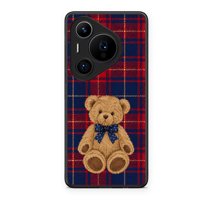 Θήκη Huawei Pura 70 Pro / 70 Pro+ Teddy Bear on Red and Navy Tartan από τη Smartfits με σχέδιο στο πίσω μέρος και μαύρο περίβλημα | Huawei Pura 70 Pro / 70 Pro+ Teddy Bear on Red and Navy Tartan case with colorful back and black bezels