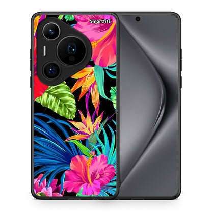 Θήκη Huawei Pura 70 Pro / 70 Pro+ Tropical Flowers από τη Smartfits με σχέδιο στο πίσω μέρος και μαύρο περίβλημα | Huawei Pura 70 Pro / 70 Pro+ Tropical Flowers case with colorful back and black bezels