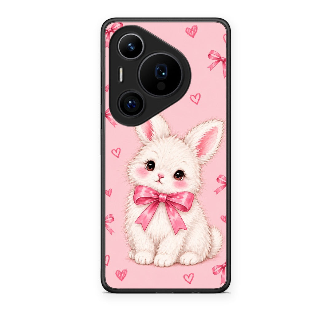 Θήκη Huawei Pura 70 Pro / 70 Pro+ White Bunny and Pink Bows από τη Smartfits με σχέδιο στο πίσω μέρος και μαύρο περίβλημα | Huawei Pura 70 Pro / 70 Pro+ White Bunny and Pink Bows case with colorful back and black bezels