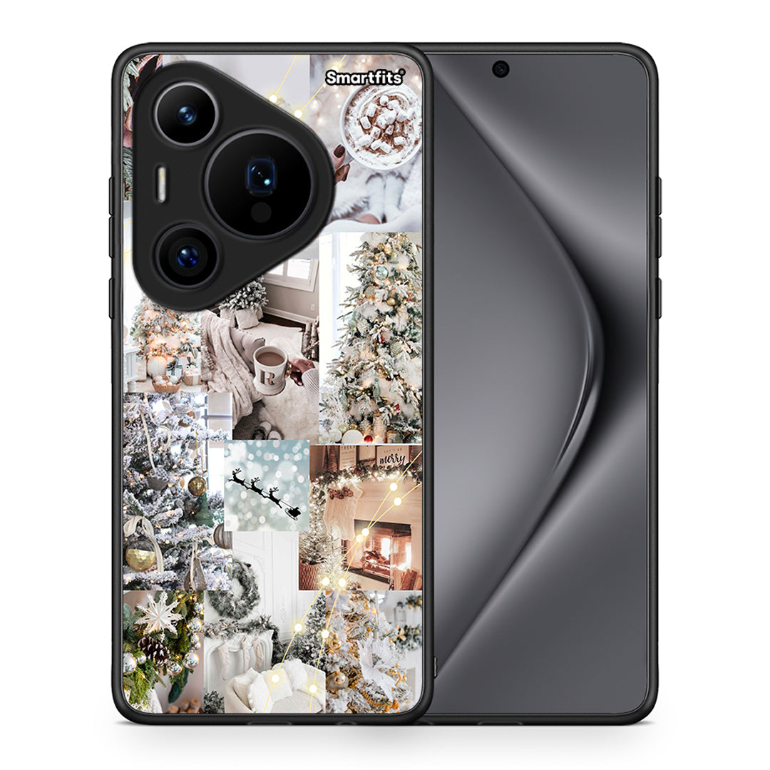 Θήκη Huawei Pura 70 Pro / 70 Pro+ White Christmas από τη Smartfits με σχέδιο στο πίσω μέρος και μαύρο περίβλημα | Huawei Pura 70 Pro / 70 Pro+ White Christmas case with colorful back and black bezels