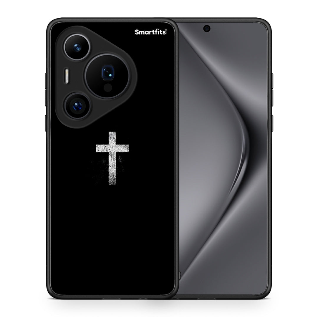 Θήκη Huawei Pura 70 Pro / 70 Pro+ White Cross από τη Smartfits με σχέδιο στο πίσω μέρος και μαύρο περίβλημα | Huawei Pura 70 Pro / 70 Pro+ White Cross case with colorful back and black bezels