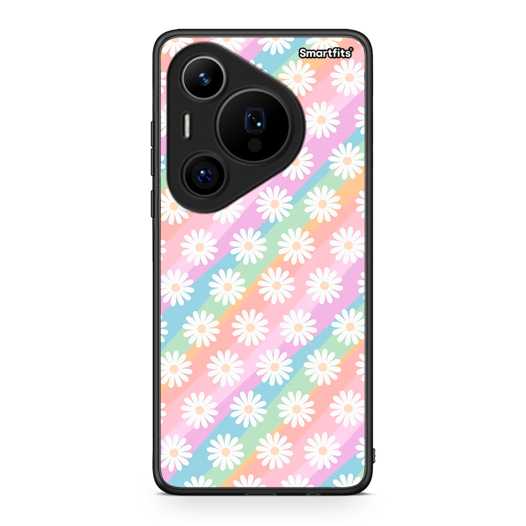 Huawei Pura 70 Pro / 70 Pro+ White Daisies θήκη από τη Smartfits με σχέδιο στο πίσω μέρος και μαύρο περίβλημα | Smartphone case with colorful back and black bezels by Smartfits