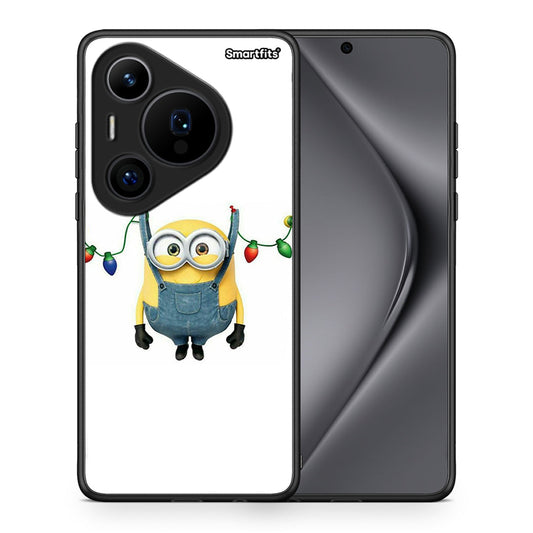 Θήκη Huawei Pura 70 Pro / 70 Pro+ Xmas Minion Lights από τη Smartfits με σχέδιο στο πίσω μέρος και μαύρο περίβλημα | Huawei Pura 70 Pro / 70 Pro+ Xmas Minion Lights case with colorful back and black bezels