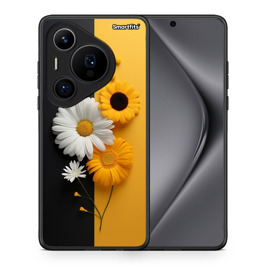 Θήκη Huawei Pura 70 Pro / 70 Pro+ Yellow Daisies από τη Smartfits με σχέδιο στο πίσω μέρος και μαύρο περίβλημα | Huawei Pura 70 Pro / 70 Pro+ Yellow Daisies case with colorful back and black bezels