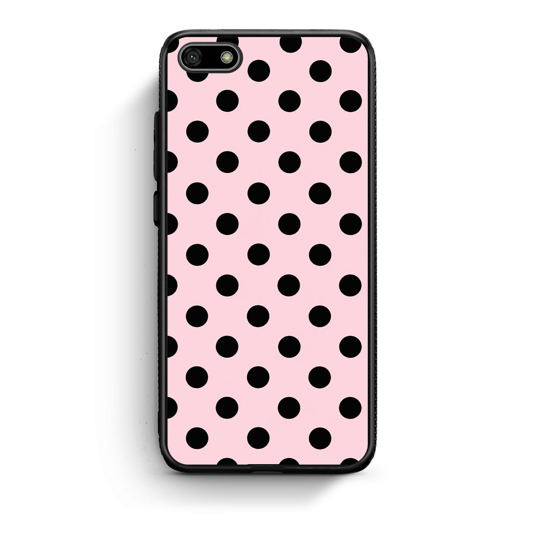 Θήκη Huawei Y5 2018 / Honor 7S Black Polka Dots on Pink από τη Smartfits με σχέδιο στο πίσω μέρος και μαύρο περίβλημα | Huawei Y5 2018 / Honor 7S Black Polka Dots on Pink case with colorful back and black bezels