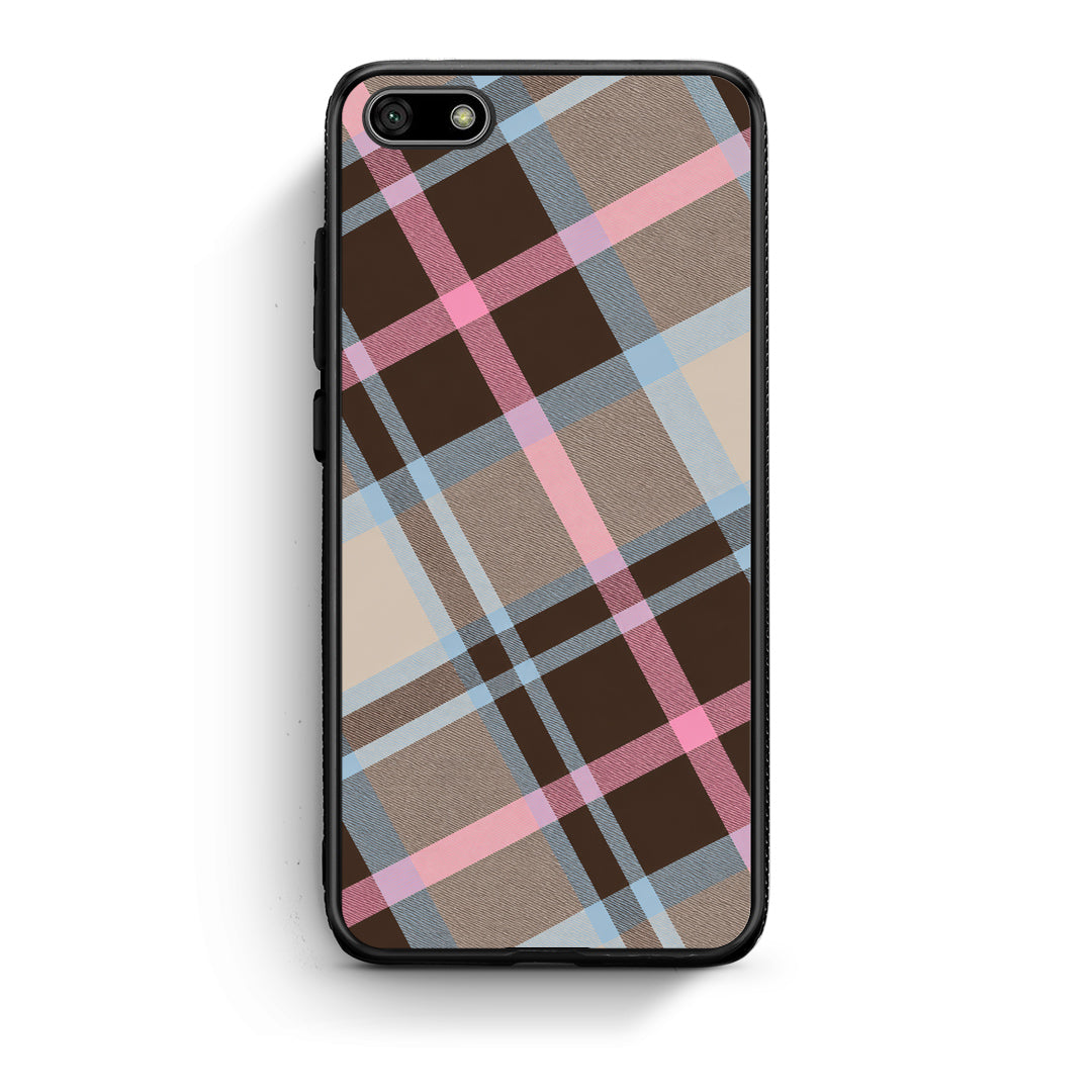 Θήκη Huawei Y5 2018 / Honor 7S Brown Pink and Blue Diagonal Plaid από τη Smartfits με σχέδιο στο πίσω μέρος και μαύρο περίβλημα | Huawei Y5 2018 / Honor 7S Brown Pink and Blue Diagonal Plaid case with colorful back and black bezels