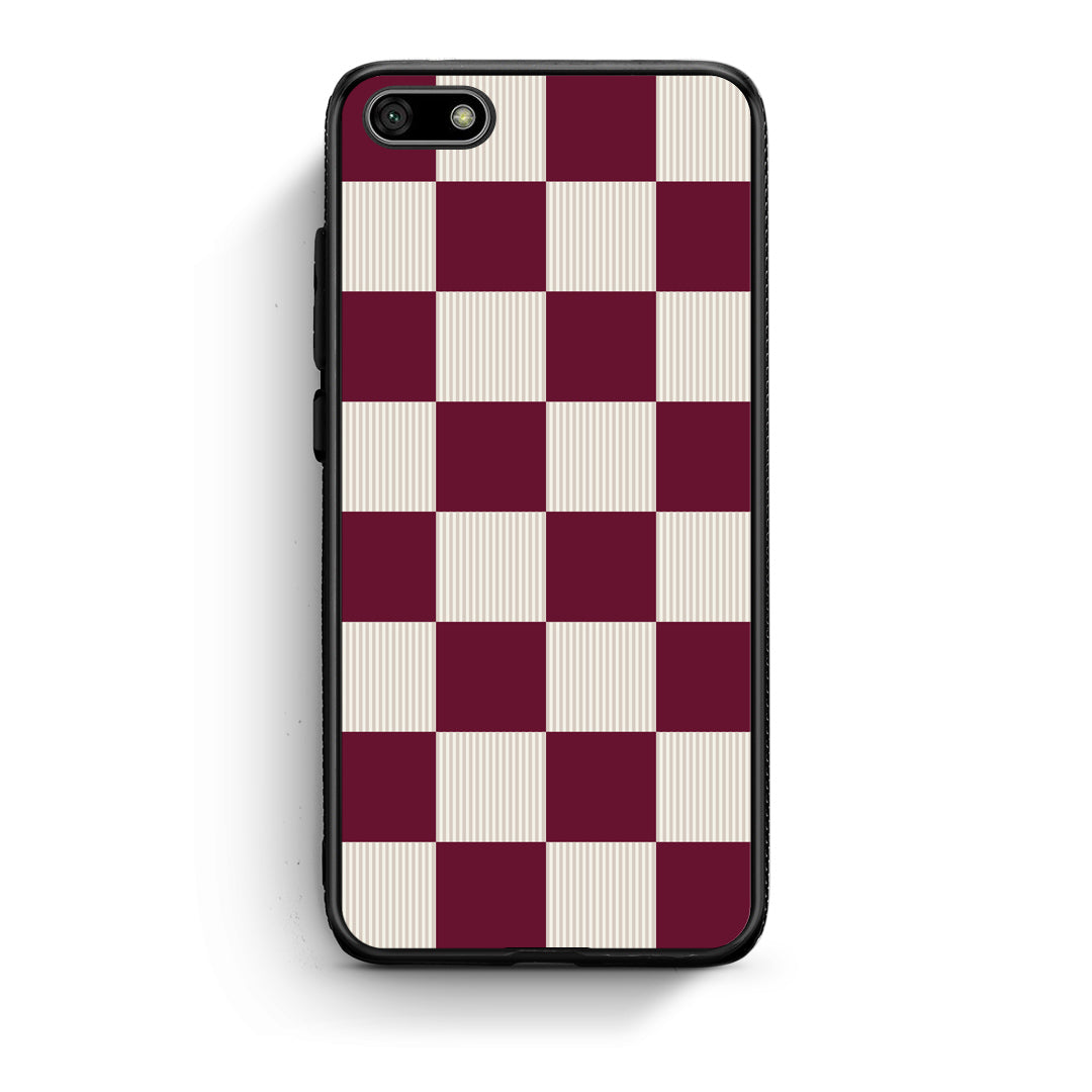 Θήκη Huawei Y5 2018 / Honor 7S Burgundy and Cream Striped Checks από τη Smartfits με σχέδιο στο πίσω μέρος και μαύρο περίβλημα | Huawei Y5 2018 / Honor 7S Burgundy and Cream Striped Checks case with colorful back and black bezels