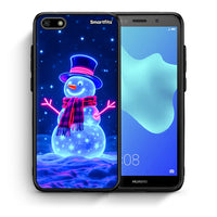 Thumbnail for Θήκη Huawei Y5 2018/Honor 7S Christmas Neon Snowman από τη Smartfits με σχέδιο στο πίσω μέρος και μαύρο περίβλημα | Huawei Y5 2018/Honor 7S Christmas Neon Snowman case with colorful back and black bezels