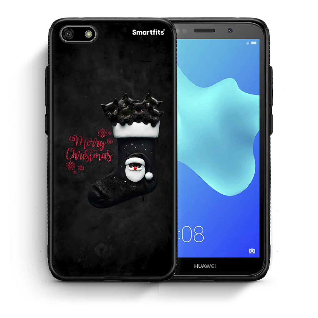 Θήκη Huawei Y5 2018/Honor 7S Merry Cat Christmas από τη Smartfits με σχέδιο στο πίσω μέρος και μαύρο περίβλημα | Huawei Y5 2018/Honor 7S Merry Cat Christmas case with colorful back and black bezels