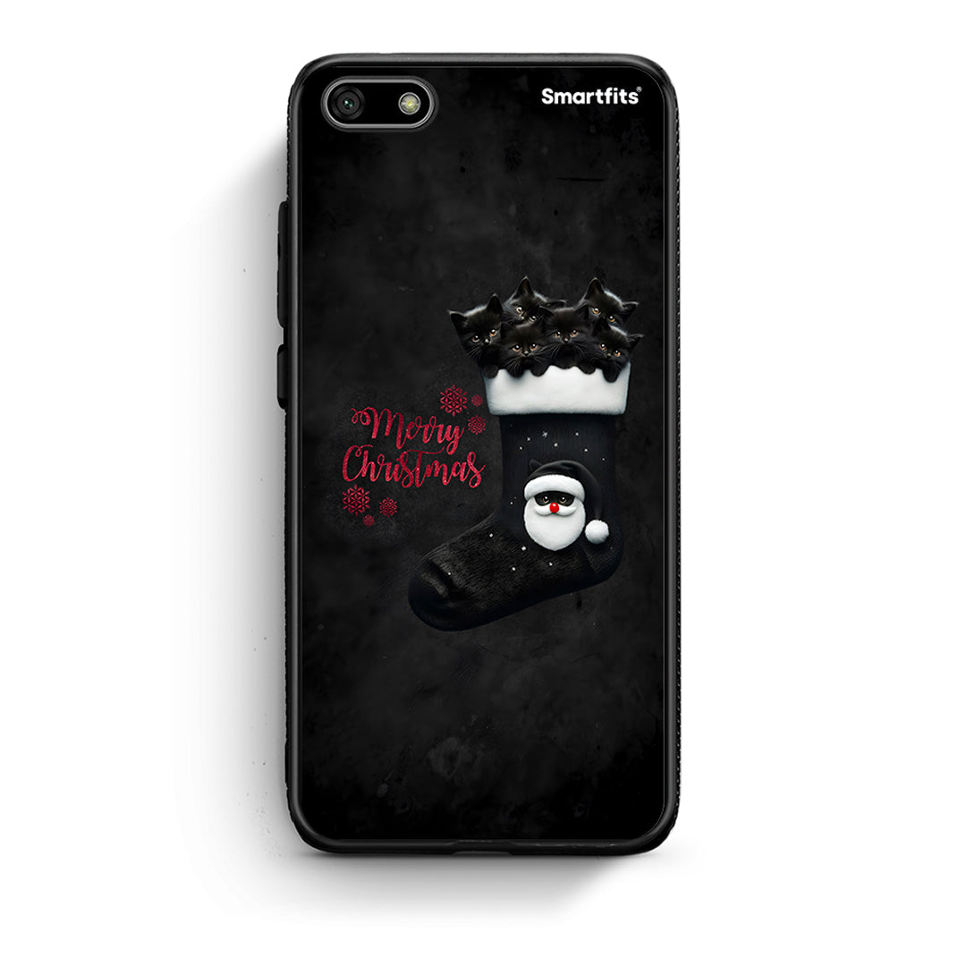 Huawei Y5 2018 Merry Cat Christmas θήκη από τη Smartfits με σχέδιο στο πίσω μέρος και μαύρο περίβλημα | Smartphone case with colorful back and black bezels by Smartfits