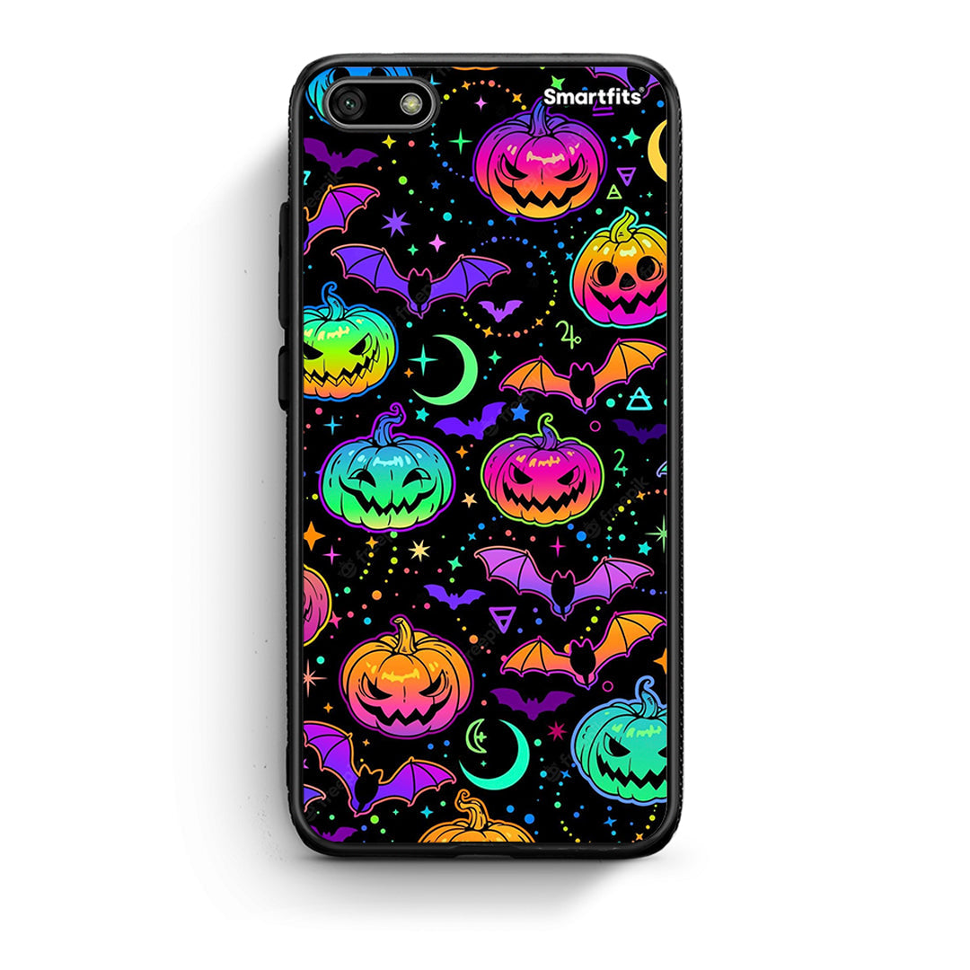 Huawei Y5 2018 Neon Halloween θήκη από τη Smartfits με σχέδιο στο πίσω μέρος και μαύρο περίβλημα | Smartphone case with colorful back and black bezels by Smartfits