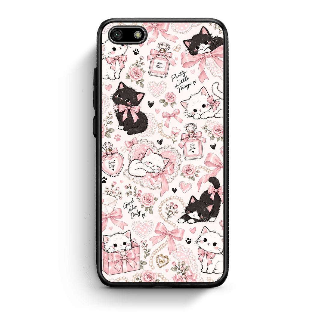 Θήκη Huawei Y5 2018 / Honor 7S Pink Bows and Kittens Collage από τη Smartfits με σχέδιο στο πίσω μέρος και μαύρο περίβλημα | Huawei Y5 2018 / Honor 7S Pink Bows and Kittens Collage case with colorful back and black bezels