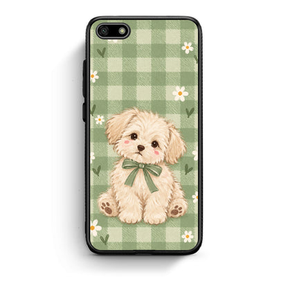 Θήκη Huawei Y5 2018 / Honor 7S Puppy and Daisies on Sage Gingham από τη Smartfits με σχέδιο στο πίσω μέρος και μαύρο περίβλημα | Huawei Y5 2018 / Honor 7S Puppy and Daisies on Sage Gingham case with colorful back and black bezels