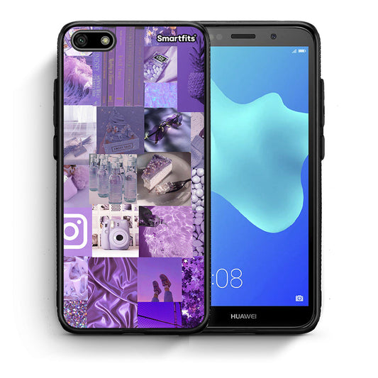 Θήκη Huawei Y5 2018/Honor 7S Purple Aesthetic Collage από τη Smartfits με σχέδιο στο πίσω μέρος και μαύρο περίβλημα | Huawei Y5 2018/Honor 7S Purple Aesthetic Collage case with colorful back and black bezels