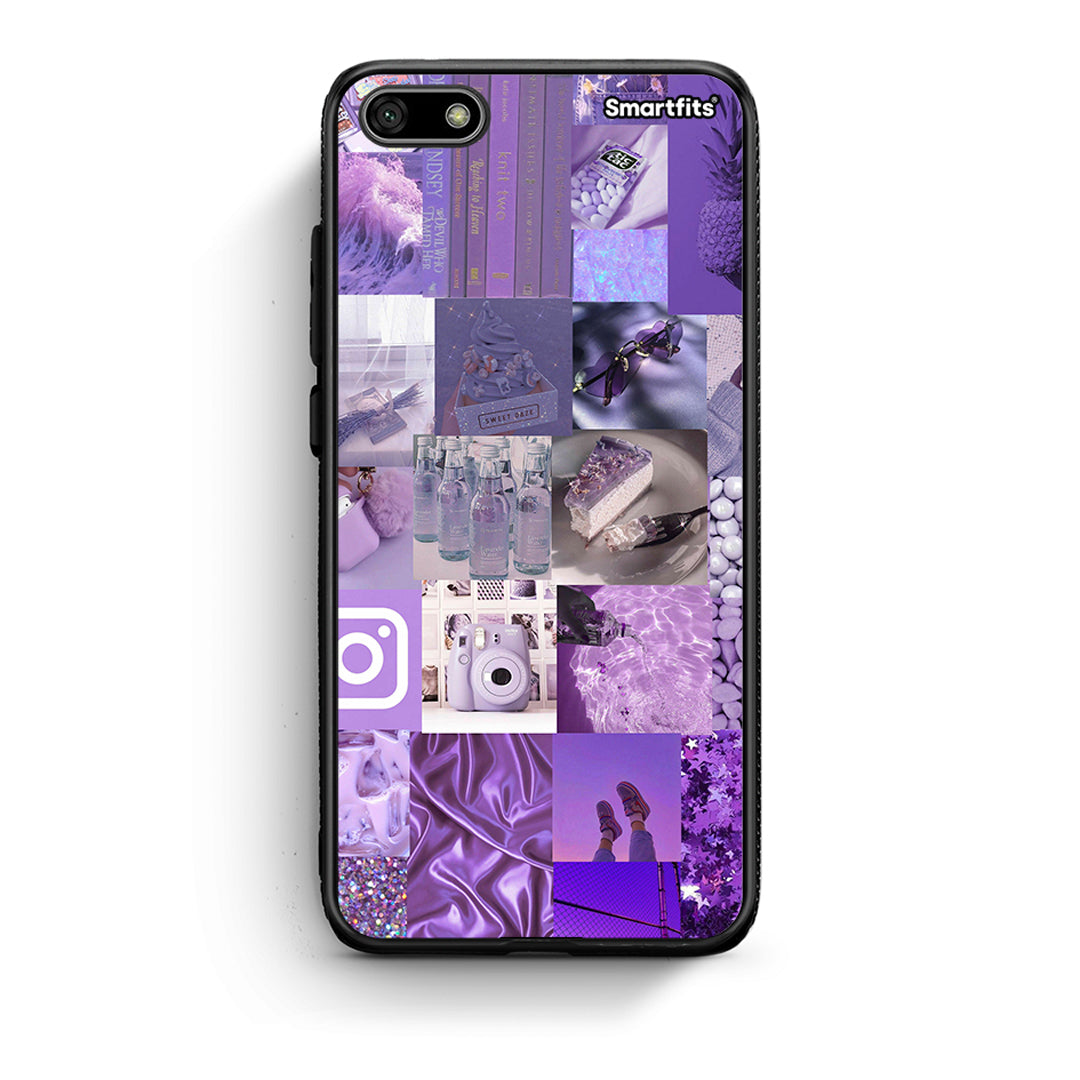 Huawei Y5 2018 Purple Aesthetic Collage θήκη από τη Smartfits με σχέδιο στο πίσω μέρος και μαύρο περίβλημα | Smartphone case with colorful back and black bezels by Smartfits