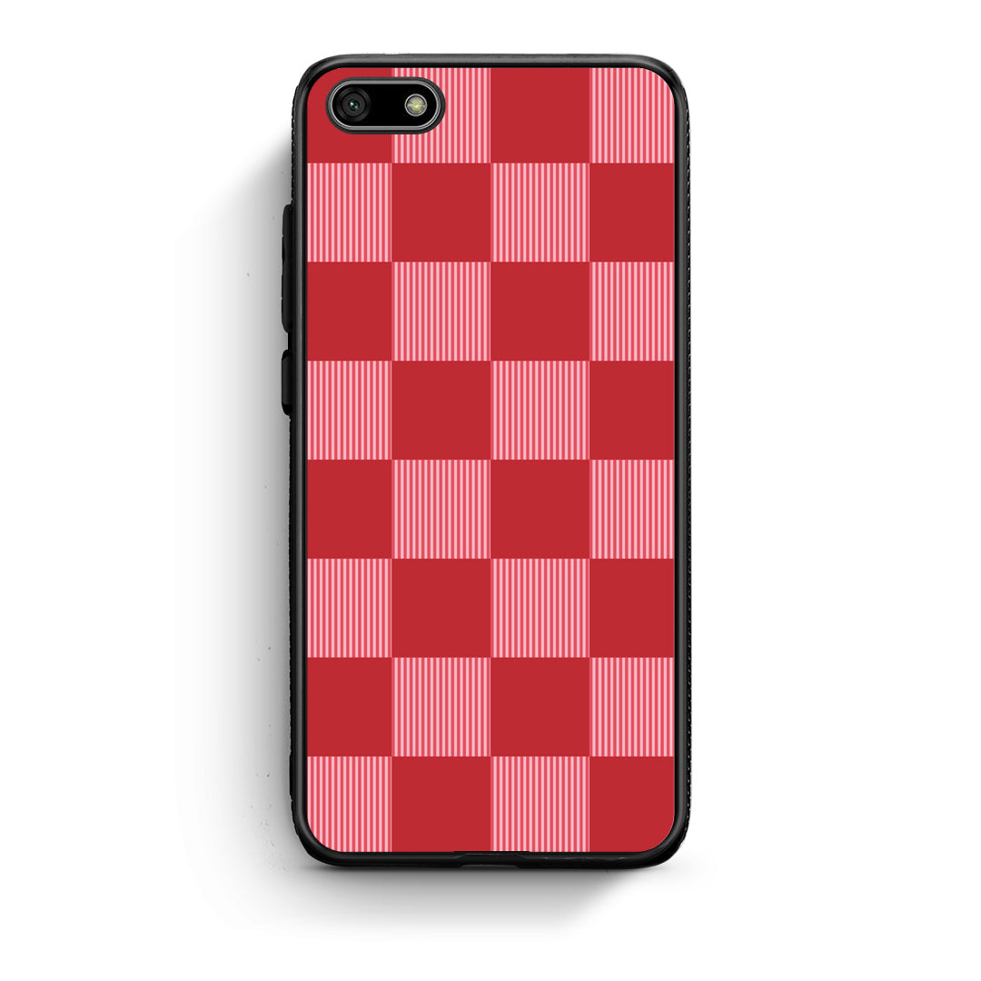 Θήκη Huawei Y5 2018 / Honor 7S Red and Pink Striped Checks από τη Smartfits με σχέδιο στο πίσω μέρος και μαύρο περίβλημα | Huawei Y5 2018 / Honor 7S Red and Pink Striped Checks case with colorful back and black bezels
