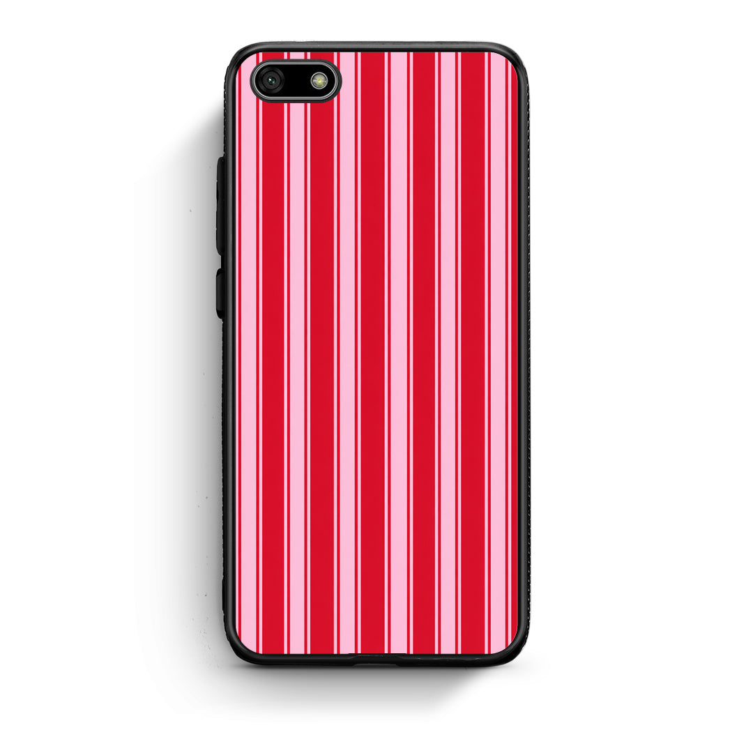 Θήκη Huawei Y5 2018 / Honor 7S Red and Pink Vertical Pinstripes από τη Smartfits με σχέδιο στο πίσω μέρος και μαύρο περίβλημα | Huawei Y5 2018 / Honor 7S Red and Pink Vertical Pinstripes case with colorful back and black bezels