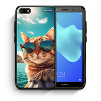 Thumbnail for Θήκη Huawei Y5 2018/Honor 7S Summer Cat από τη Smartfits με σχέδιο στο πίσω μέρος και μαύρο περίβλημα | Huawei Y5 2018/Honor 7S Summer Cat case with colorful back and black bezels