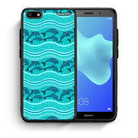 Thumbnail for Θήκη Huawei Y5 2018/Honor 7S Swimming Dolphins από τη Smartfits με σχέδιο στο πίσω μέρος και μαύρο περίβλημα | Huawei Y5 2018/Honor 7S Swimming Dolphins case with colorful back and black bezels