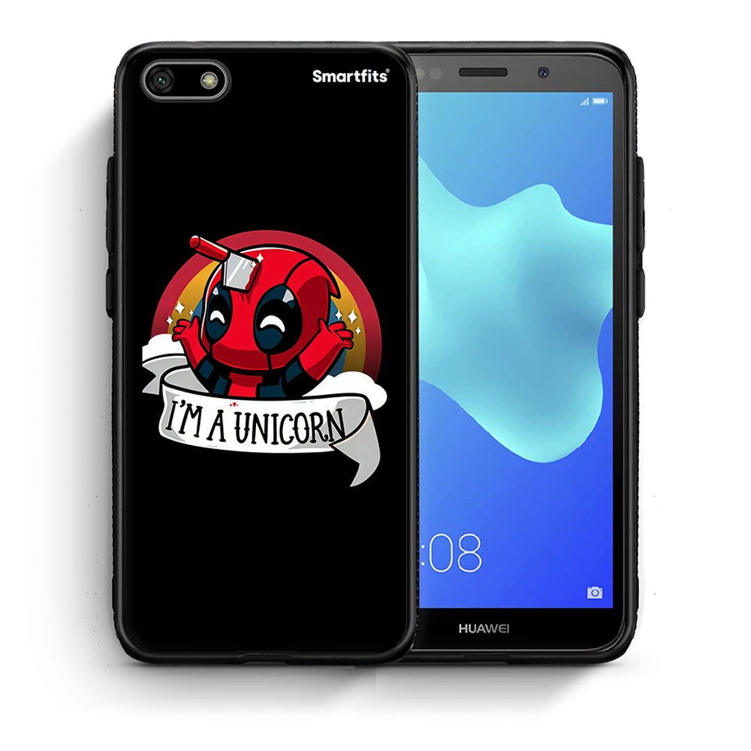 Θήκη Huawei Y5 2018/Honor 7S Unicorn Deadpool από τη Smartfits με σχέδιο στο πίσω μέρος και μαύρο περίβλημα | Huawei Y5 2018/Honor 7S Unicorn Deadpool case with colorful back and black bezels