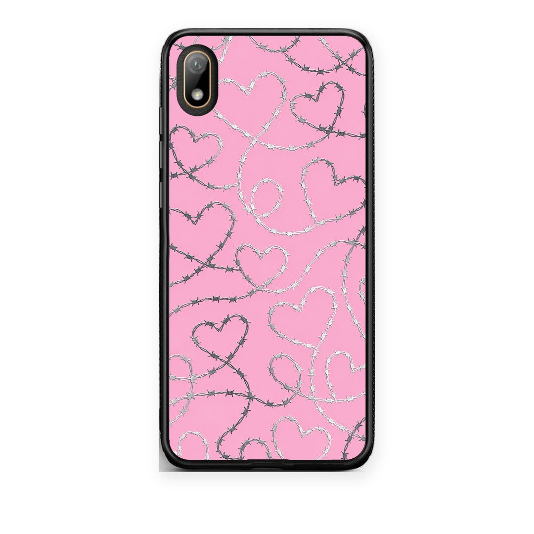 Θήκη Huawei Y5 2019 Barbed Wire Hearts on Pink από τη Smartfits με σχέδιο στο πίσω μέρος και μαύρο περίβλημα | Huawei Y5 2019 Barbed Wire Hearts on Pink case with colorful back and black bezels