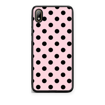Θήκη Huawei Y5 2019 Black Polka Dots on Pink από τη Smartfits με σχέδιο στο πίσω μέρος και μαύρο περίβλημα | Huawei Y5 2019 Black Polka Dots on Pink case with colorful back and black bezels