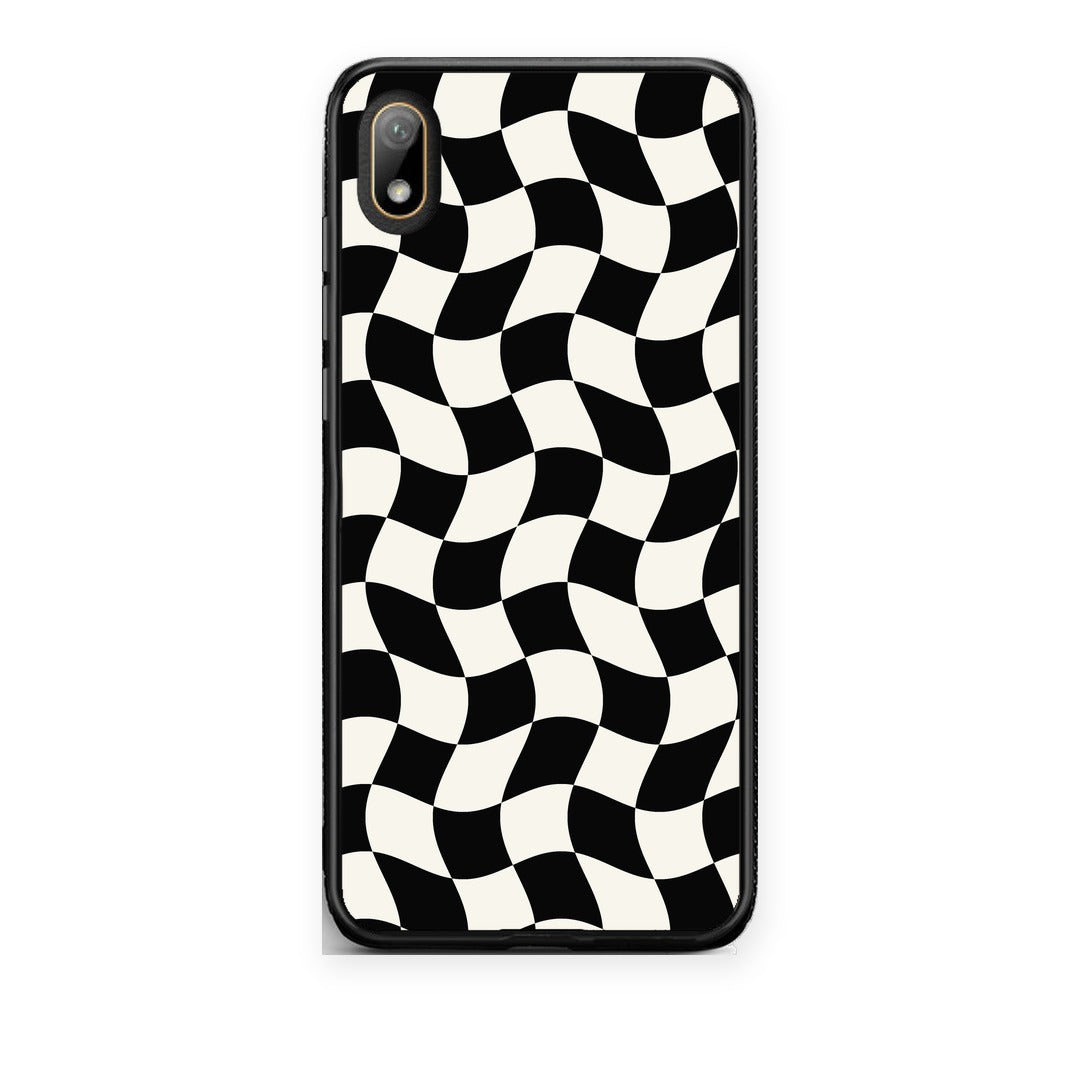 Θήκη Huawei Y5 2019 Black and Cream Wavy Checkerboard από τη Smartfits με σχέδιο στο πίσω μέρος και μαύρο περίβλημα | Huawei Y5 2019 Black and Cream Wavy Checkerboard case with colorful back and black bezels