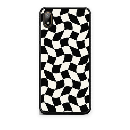 Θήκη Huawei Y5 2019 Black and Cream Wavy Checkerboard από τη Smartfits με σχέδιο στο πίσω μέρος και μαύρο περίβλημα | Huawei Y5 2019 Black and Cream Wavy Checkerboard case with colorful back and black bezels