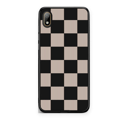 Θήκη Huawei Y5 2019 Black and Taupe Striped Checks από τη Smartfits με σχέδιο στο πίσω μέρος και μαύρο περίβλημα | Huawei Y5 2019 Black and Taupe Striped Checks case with colorful back and black bezels