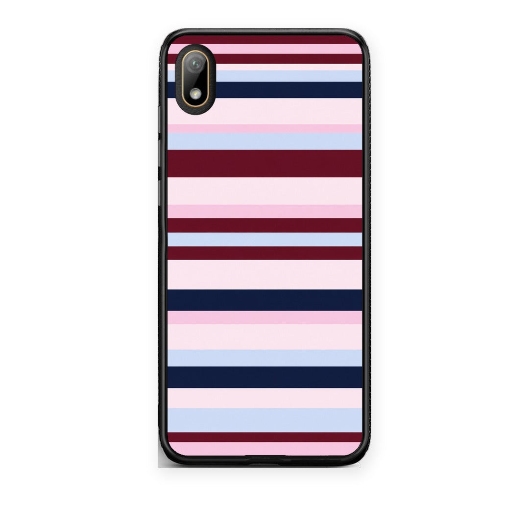Θήκη Huawei Y5 2019 Burgundy Pink and Blue Horizontal Stripes από τη Smartfits με σχέδιο στο πίσω μέρος και μαύρο περίβλημα | Huawei Y5 2019 Burgundy Pink and Blue Horizontal Stripes case with colorful back and black bezels