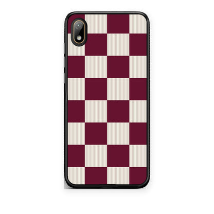 Θήκη Huawei Y5 2019 Burgundy and Cream Striped Checks από τη Smartfits με σχέδιο στο πίσω μέρος και μαύρο περίβλημα | Huawei Y5 2019 Burgundy and Cream Striped Checks case with colorful back and black bezels