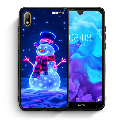 Θήκη Huawei Y5 2019 Christmas Neon Snowman από τη Smartfits με σχέδιο στο πίσω μέρος και μαύρο περίβλημα | Huawei Y5 2019 Christmas Neon Snowman case with colorful back and black bezels