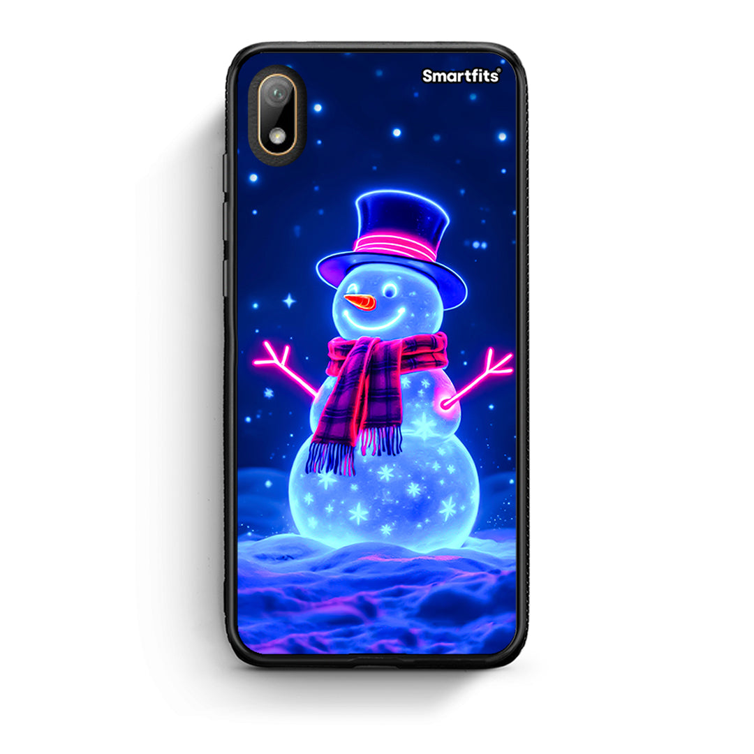 Huawei Y5 2019 Christmas Neon Snowman θήκη από τη Smartfits με σχέδιο στο πίσω μέρος και μαύρο περίβλημα | Smartphone case with colorful back and black bezels by Smartfits