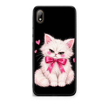Θήκη Huawei Y5 2019 Grumpy Party Kitten on Black από τη Smartfits με σχέδιο στο πίσω μέρος και μαύρο περίβλημα | Huawei Y5 2019 Grumpy Party Kitten on Black case with colorful back and black bezels