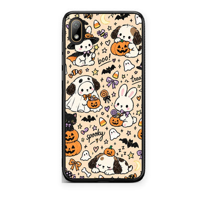 Θήκη Huawei Y5 2019 Halloween Puppies and Friends on Cream από τη Smartfits με σχέδιο στο πίσω μέρος και μαύρο περίβλημα | Huawei Y5 2019 Halloween Puppies and Friends on Cream case with colorful back and black bezels