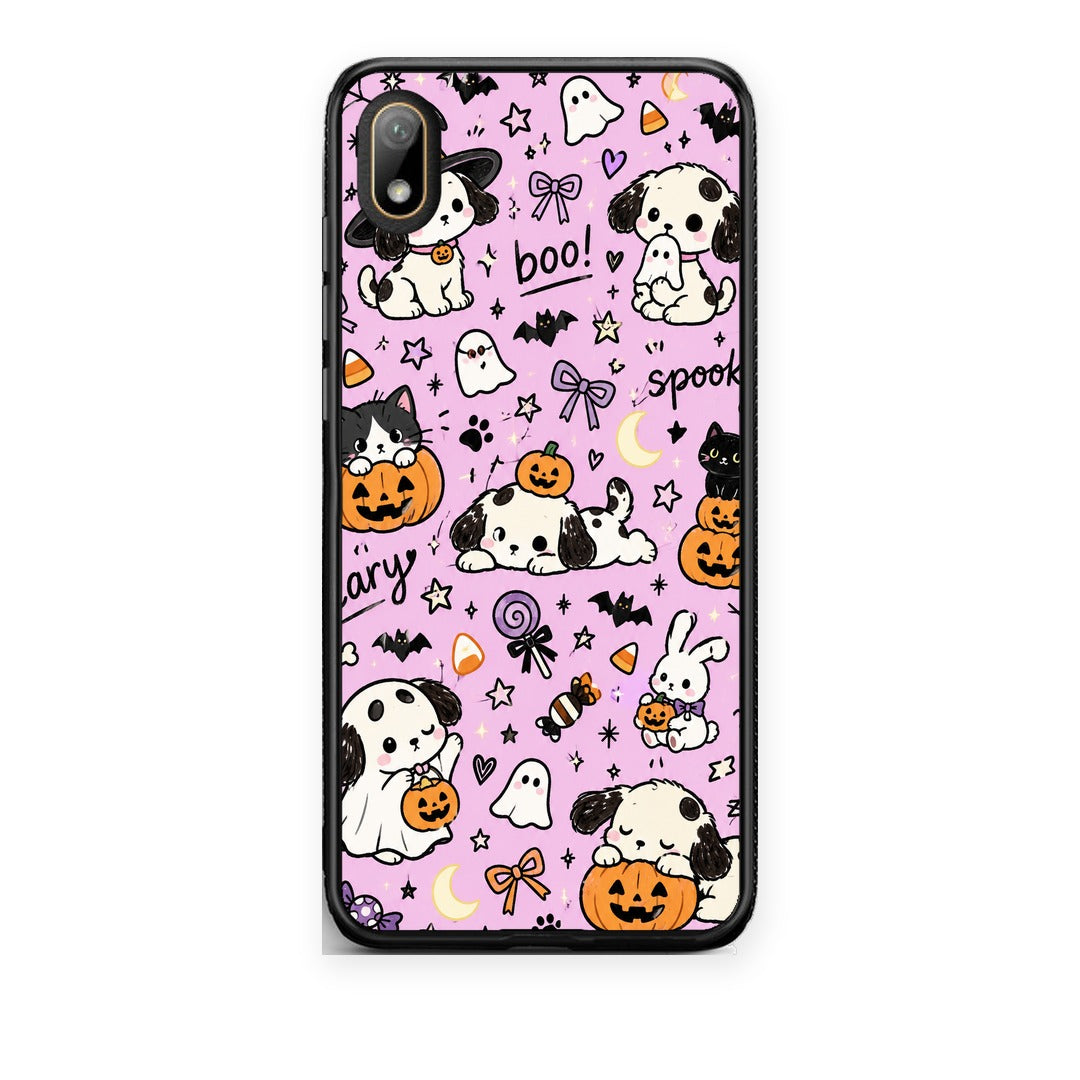 Θήκη Huawei Y5 2019 Halloween Puppies and Friends on Lilac από τη Smartfits με σχέδιο στο πίσω μέρος και μαύρο περίβλημα | Huawei Y5 2019 Halloween Puppies and Friends on Lilac case with colorful back and black bezels