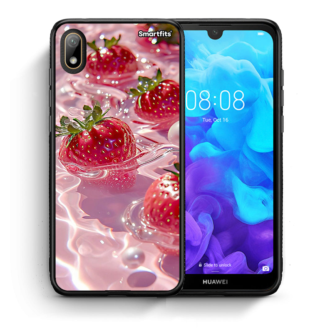 Θήκη Huawei Y5 2019 Juicy Strawberries από τη Smartfits με σχέδιο στο πίσω μέρος και μαύρο περίβλημα | Huawei Y5 2019 Juicy Strawberries case with colorful back and black bezels