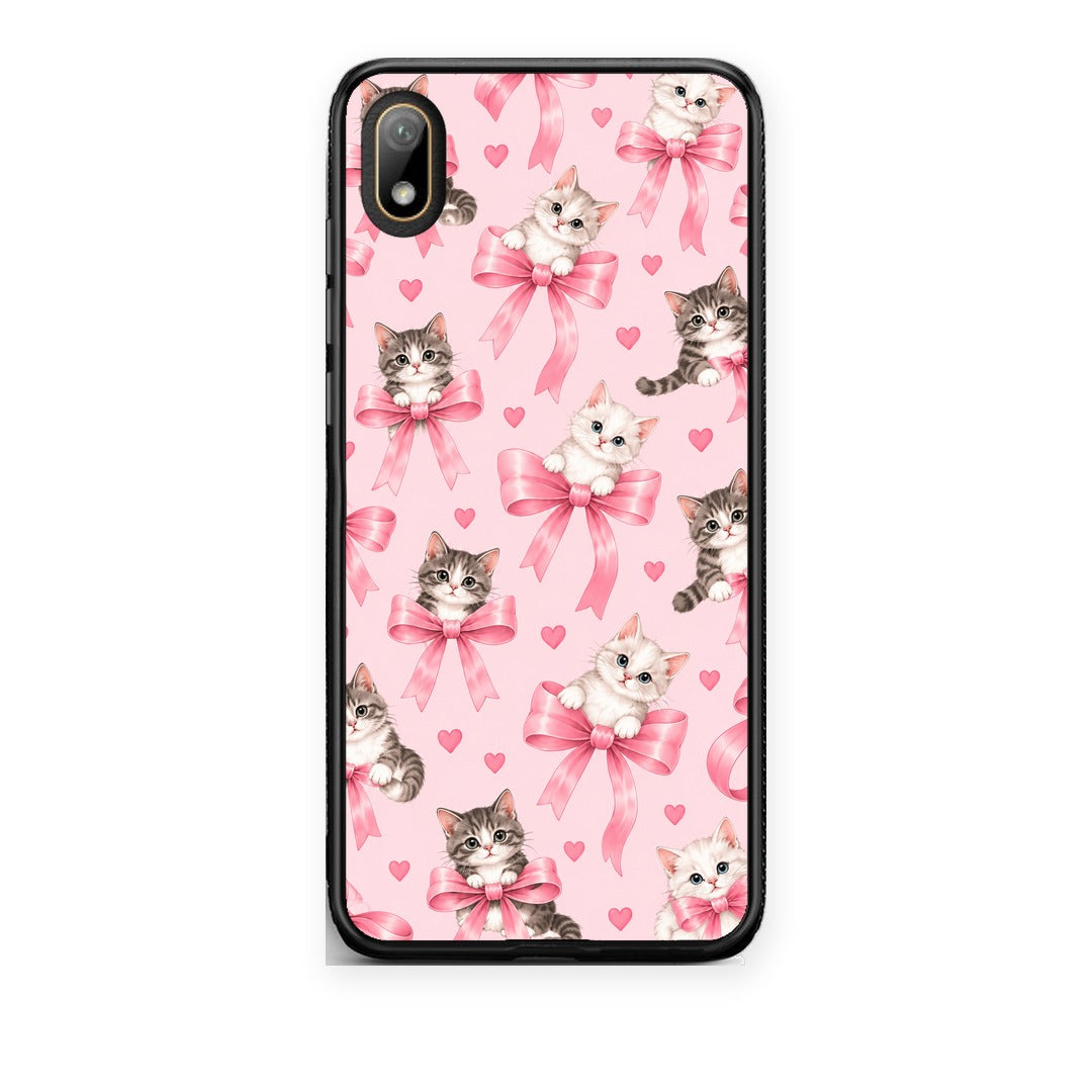Θήκη Huawei Y5 2019 Kittens and Pink Bows on Pink από τη Smartfits με σχέδιο στο πίσω μέρος και μαύρο περίβλημα | Huawei Y5 2019 Kittens and Pink Bows on Pink case with colorful back and black bezels
