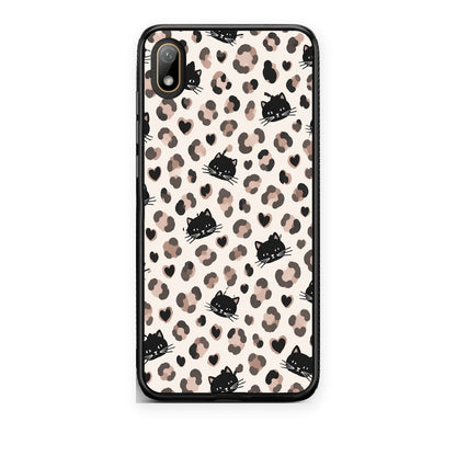Θήκη Huawei Y5 2019 Leopard Spots and Black Cats on Cream από τη Smartfits με σχέδιο στο πίσω μέρος και μαύρο περίβλημα | Huawei Y5 2019 Leopard Spots and Black Cats on Cream case with colorful back and black bezels
