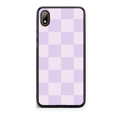 Θήκη Huawei Y5 2019 Lilac and Cream Striped Checks από τη Smartfits με σχέδιο στο πίσω μέρος και μαύρο περίβλημα | Huawei Y5 2019 Lilac and Cream Striped Checks case with colorful back and black bezels