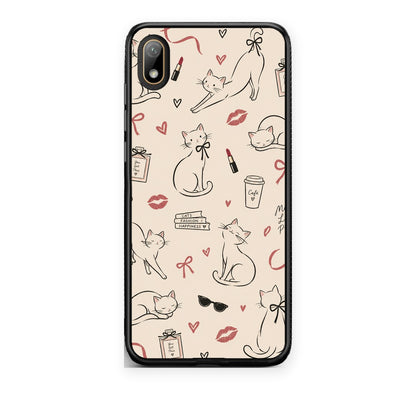 Θήκη Huawei Y5 2019 Minimal Cat and Fashion Doodles on Cream από τη Smartfits με σχέδιο στο πίσω μέρος και μαύρο περίβλημα | Huawei Y5 2019 Minimal Cat and Fashion Doodles on Cream case with colorful back and black bezels