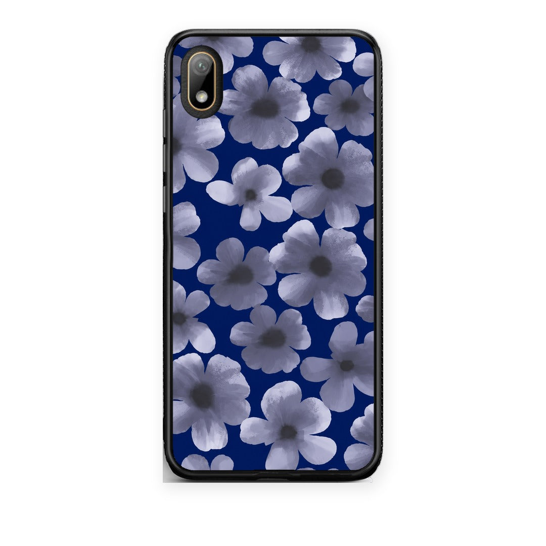 Θήκη Huawei Y5 2019 Pale Blue Flowers on Navy από τη Smartfits με σχέδιο στο πίσω μέρος και μαύρο περίβλημα | Huawei Y5 2019 Pale Blue Flowers on Navy case with colorful back and black bezels