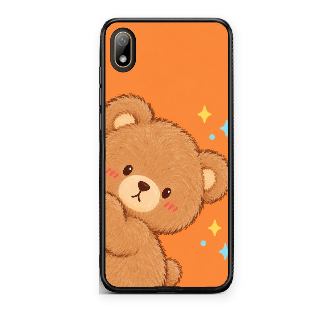 Θήκη Huawei Y5 2019 Peekaboo Teddy on Orange από τη Smartfits με σχέδιο στο πίσω μέρος και μαύρο περίβλημα | Huawei Y5 2019 Peekaboo Teddy on Orange case with colorful back and black bezels