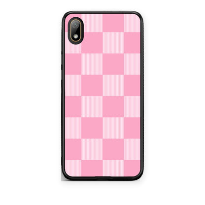 Θήκη Huawei Y5 2019 Pink and White Striped Checks από τη Smartfits με σχέδιο στο πίσω μέρος και μαύρο περίβλημα | Huawei Y5 2019 Pink and White Striped Checks case with colorful back and black bezels