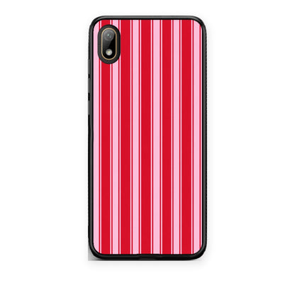 Θήκη Huawei Y5 2019 Red and Pink Vertical Pinstripes από τη Smartfits με σχέδιο στο πίσω μέρος και μαύρο περίβλημα | Huawei Y5 2019 Red and Pink Vertical Pinstripes case with colorful back and black bezels