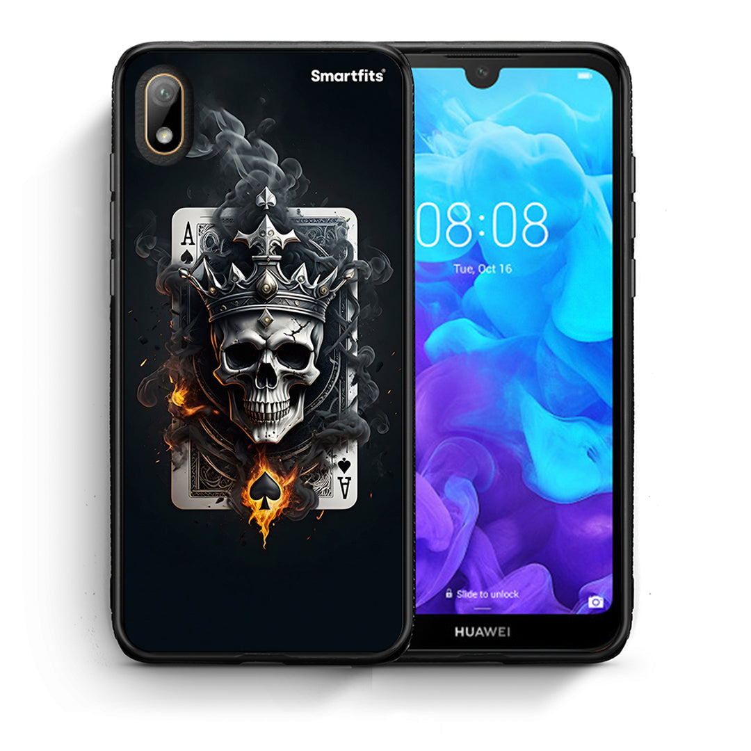 Θήκη Huawei Y5 2019 Skull King Ace από τη Smartfits με σχέδιο στο πίσω μέρος και μαύρο περίβλημα | Huawei Y5 2019 Skull King Ace case with colorful back and black bezels