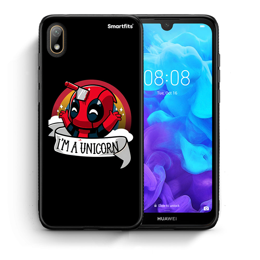 Θήκη Huawei Y5 2019 Unicorn Deadpool από τη Smartfits με σχέδιο στο πίσω μέρος και μαύρο περίβλημα | Huawei Y5 2019 Unicorn Deadpool case with colorful back and black bezels