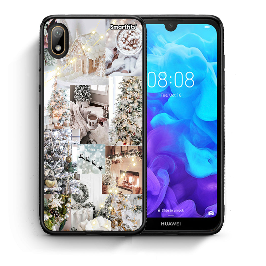 Θήκη Huawei Y5 2019 White Christmas από τη Smartfits με σχέδιο στο πίσω μέρος και μαύρο περίβλημα | Huawei Y5 2019 White Christmas case with colorful back and black bezels