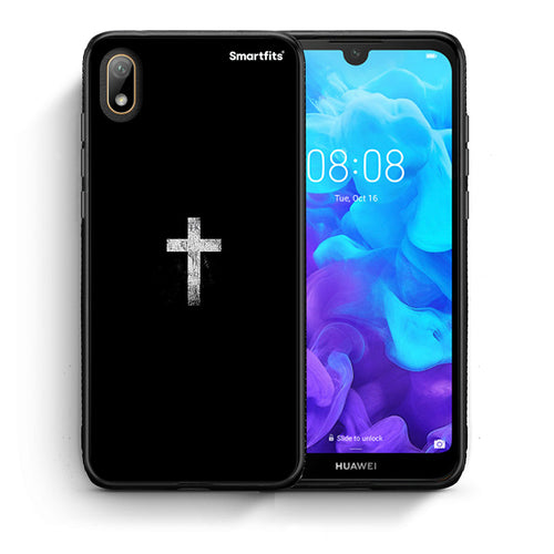 Θήκη Huawei Y5 2019 White Cross από τη Smartfits με σχέδιο στο πίσω μέρος και μαύρο περίβλημα | Huawei Y5 2019 White Cross case with colorful back and black bezels