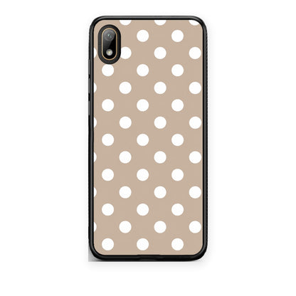 Θήκη Huawei Y5 2019 White Polka Dots on Taupe από τη Smartfits με σχέδιο στο πίσω μέρος και μαύρο περίβλημα | Huawei Y5 2019 White Polka Dots on Taupe case with colorful back and black bezels